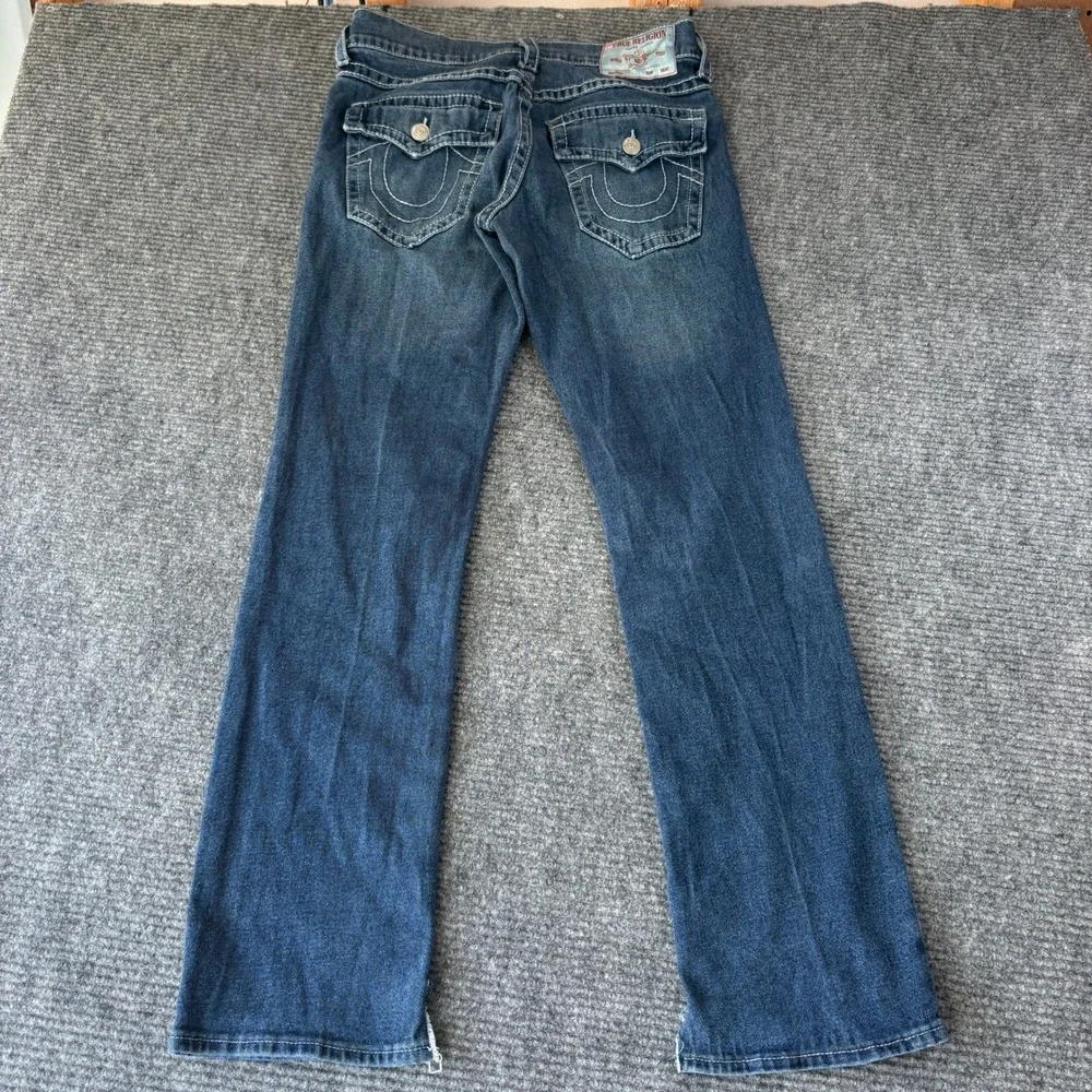 True Religion Ricky Relaxed Straight Jeans Mens 31 Dark Wash White Contrast